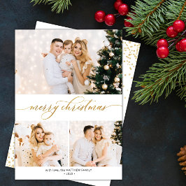 Modern Guld Script 3-fotokollage julkort