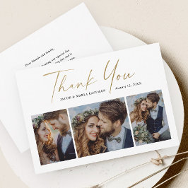 Modern Guld Script 3 Photo Bröllop Tack Kort