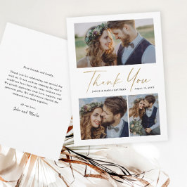 Modern Guld Script 3 Photo Bröllop Tack Kort