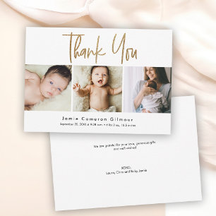 Modern Guld Script Anpassningsbar 3 foto Baby digi Meddelande