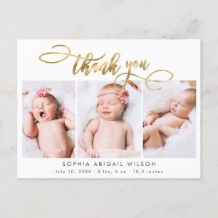 Modern Guld Script Baby Photo Collage Tack Vykort