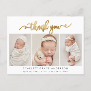 Modern Guld Script Baby Photo Collage Tack Vykort