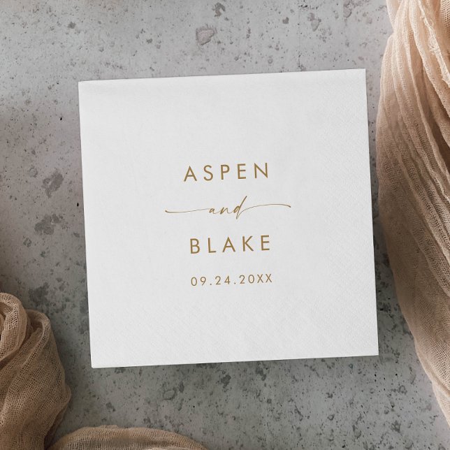Modern Guld Script Bröllop Napkins Pappersservett (Skapare uppladdad)