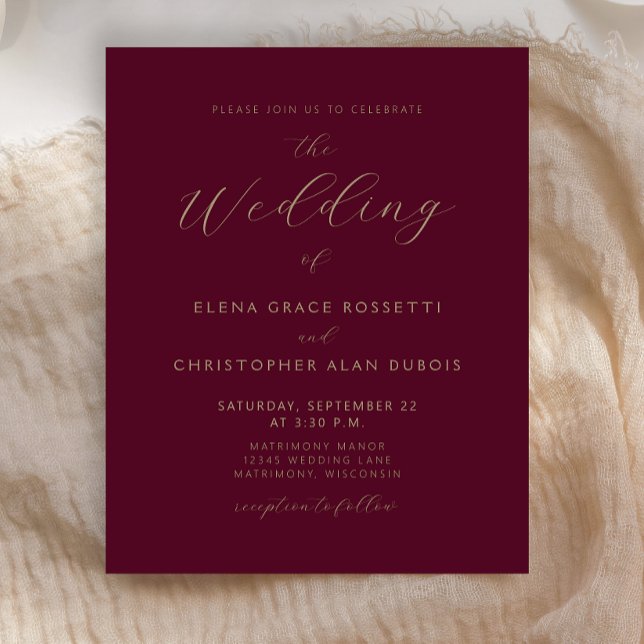 Modern Guld Script Burgundy Bröllop (Skapare uppladdad)