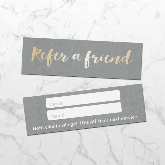 Modern Guld Script Elegant Silver Linen Litet Visitkort (Skapare uppladdad)