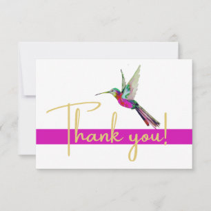 Modern Guld Script Hummingbird Watercolor Rosa Tack Kort