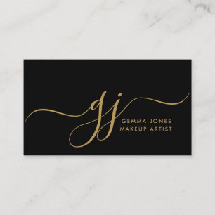 Modern Guld Script Initialer Makeup Artist Black Visitkort