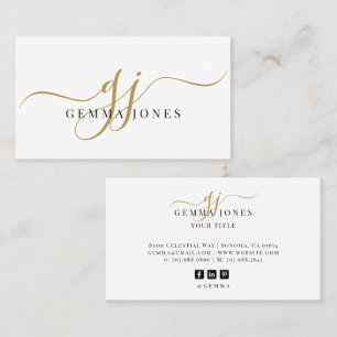 Modern Guld Script Monogram Black Namn Visitkort