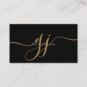 Modern Guld Script Monogram Initialer Hair Stylist Visitkort