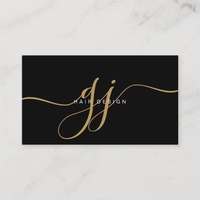 Modern Guld Script Monogram Initialer Hair Stylist Visitkort (Framsida)