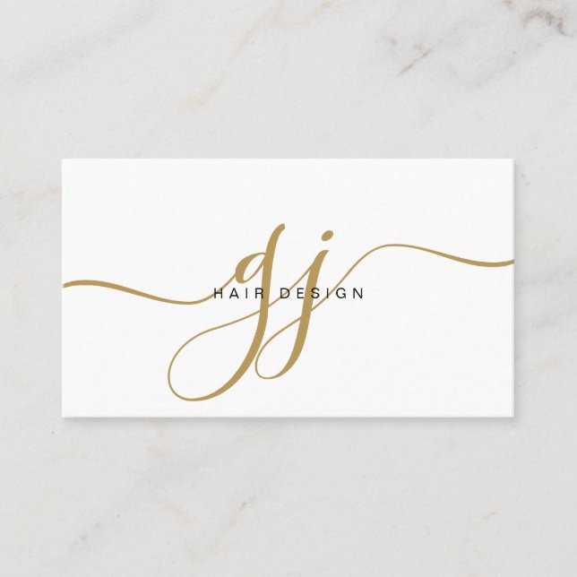 Modern Guld Script Monogram Initialer Hair Stylist Visitkort (Framsida)