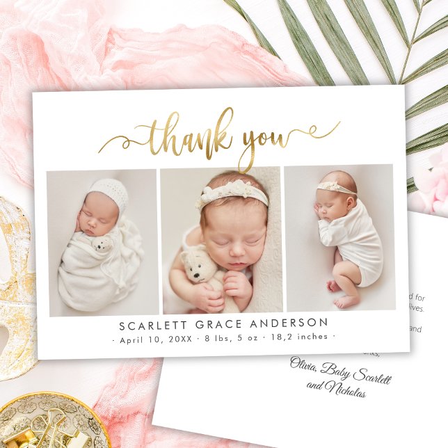 Modern Guld Script Newborn 3 Baby Photo Tack (Skapare uppladdad)