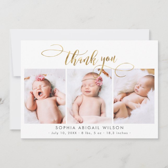 Modern Guld Script Newborn 3 Baby Photo Tack (Framsida)