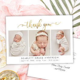Modern Guld Script Newborn 3 Baby Photo Tack Kort