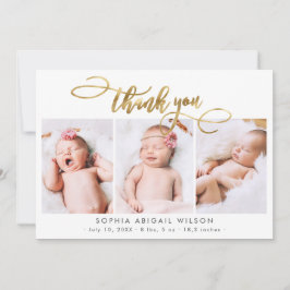 Modern Guld Script Newborn 3 Baby Photo Tack Kort