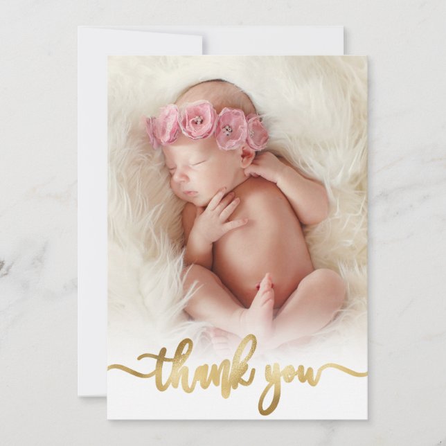 Modern Guld Script Newborn Baby Photo Tack (Framsida)