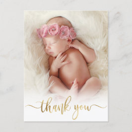 Modern Guld Script Newborn Baby Photo Tack Vykort