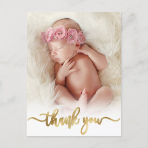 Modern Guld Script Newborn Baby Photo Tack Vykort