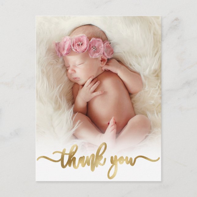 Modern Guld Script Newborn Baby Photo Tack Vykort (Framsida)