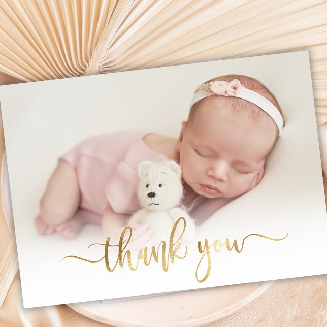 Modern Guld Script Newborn Baby Photo Tack Vykort (Skapare uppladdad)