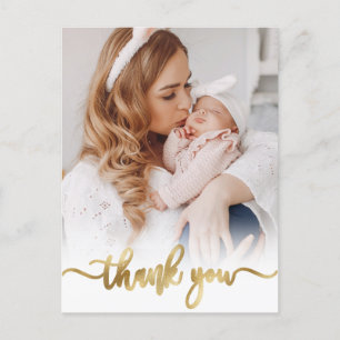 Modern Guld Script Newborn Baby Photo Tack Vykort