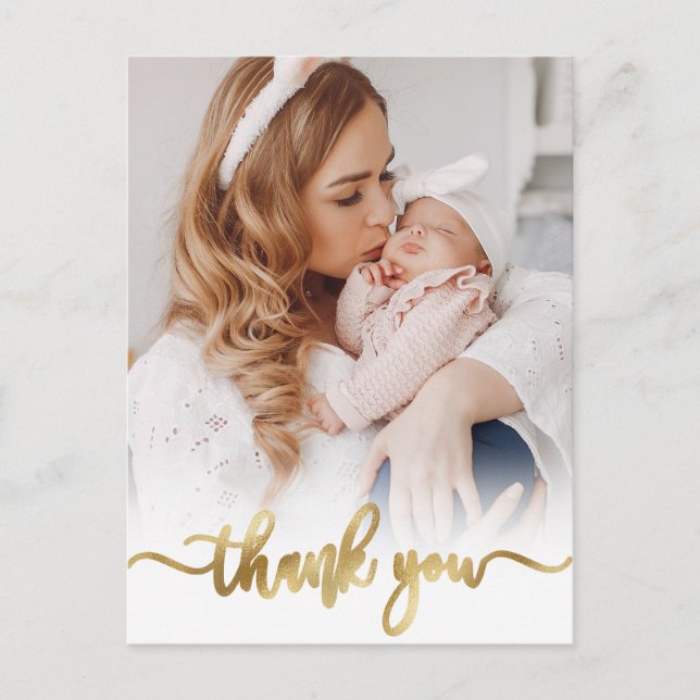 Modern Guld Script Newborn Baby Photo Tack Vykort (Framsida)