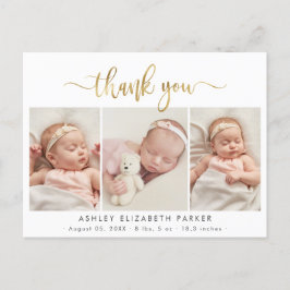 Modern Guld Script Newborn Photo Collage Tack Vykort
