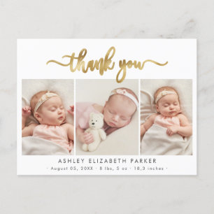 Modern Guld Script Newborn Photo Collage Tack Vykort