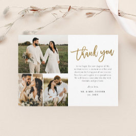 Modern Guld Script Photo Collage Bröllop Tack Kort