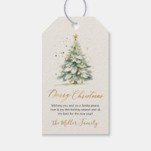 Modern Guld Script Watercolor Julgran Cream Presentetikett