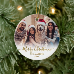 Modern Guld Script White2 Photo God jul Julgransprydnad Keramik