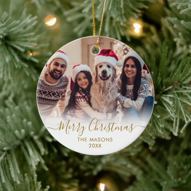 Modern Guld Script White2 Photo God jul Julgransprydnad Keramik (Träd)