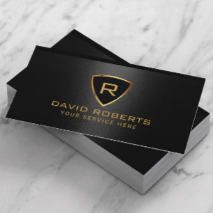 Modern Guld Shield Monogram Logotyp Black Metallic Visitkort