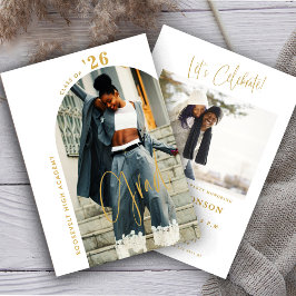 Modern Guld-skript Photo 2024 Minimal Grad Party Inbjudningar