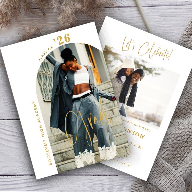 Modern Guld-skript Photo 2024 Minimal Grad Party Inbjudningar (Skapare uppladdad)