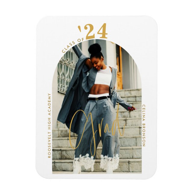 Modern Guld-skript Photo 2024 Minimal Studenten Magnet (Vertikal)