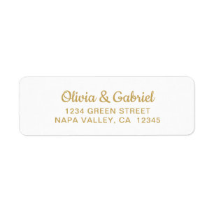 Modern guld-skript. Vita Bröllop Returadress Etikett