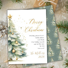 Modern Guld-skript Watercolor Julgran Julkort