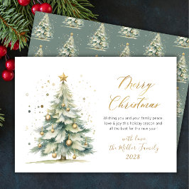 Modern Guld-skript Watercolor Julgran Julkort