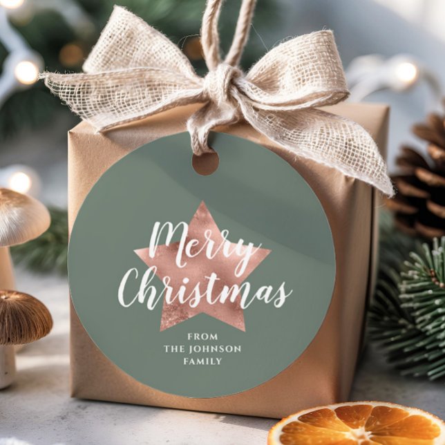 Modern Guld Star Sage-Grönt, Ro, jul Gåvor Etiketter (Modern Rose Gold Star Sage Green Christmas Favor Tags)