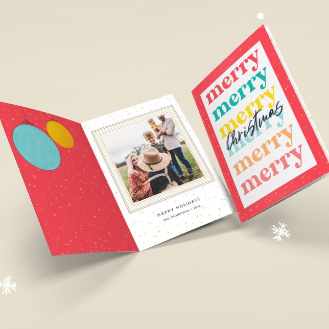 Modern Guld Stars Red jul Bollar One Photo Kort (Skapare uppladdad)