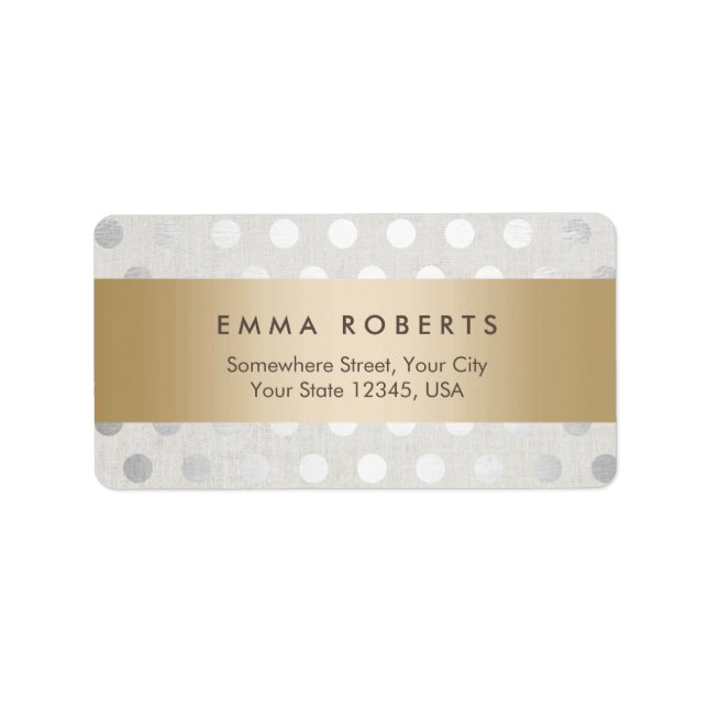 Modern Guld-stripe Silver Polka dots Classy Linen Adressetikett (Framsidan)