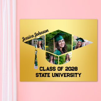 Modern Guld Studentmössa Shape Photo Collage Poster