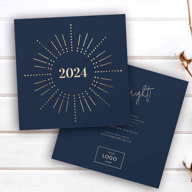 Modern Guld Sunburst New Years Business Julkort (Skapare uppladdad)