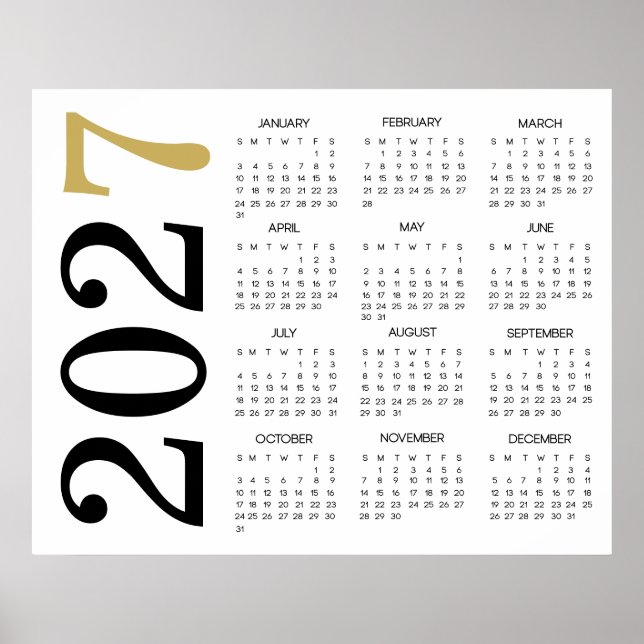 Modern guld svart 2027 kalender poster (Framsidan)