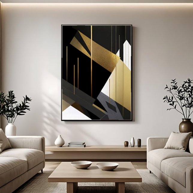 Modern Guld Svart Abstrakt Geometrisk Canvastryck (Skapare uppladdad)