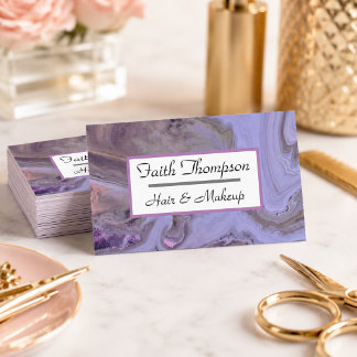 Modern Guld Svart Lila Marmor Hår & Makeup Visitkort