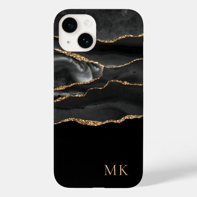 Modern Guld & Svart Marmor Åkate Monogram (Baksida)