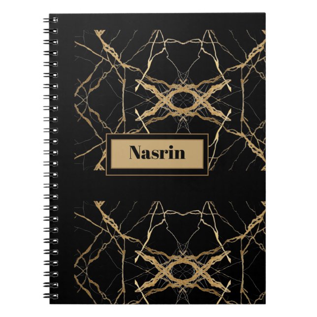 Modern guld & svart marmor  minimalistisk lyx  anteckningsbok (Framsidan)