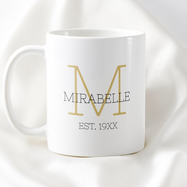Modern Guld Svart Minimalistisk Initial Namnmonogr Kaffemugg (Modern Gold Black Minimalist Initial Name Monogram Coffee Mug)